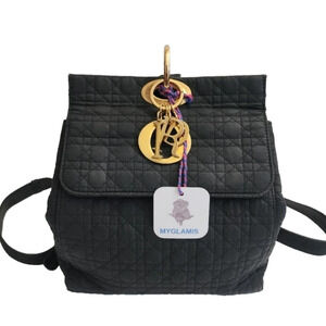 Authentic DIOR lady Dior black quilted nylon backpack